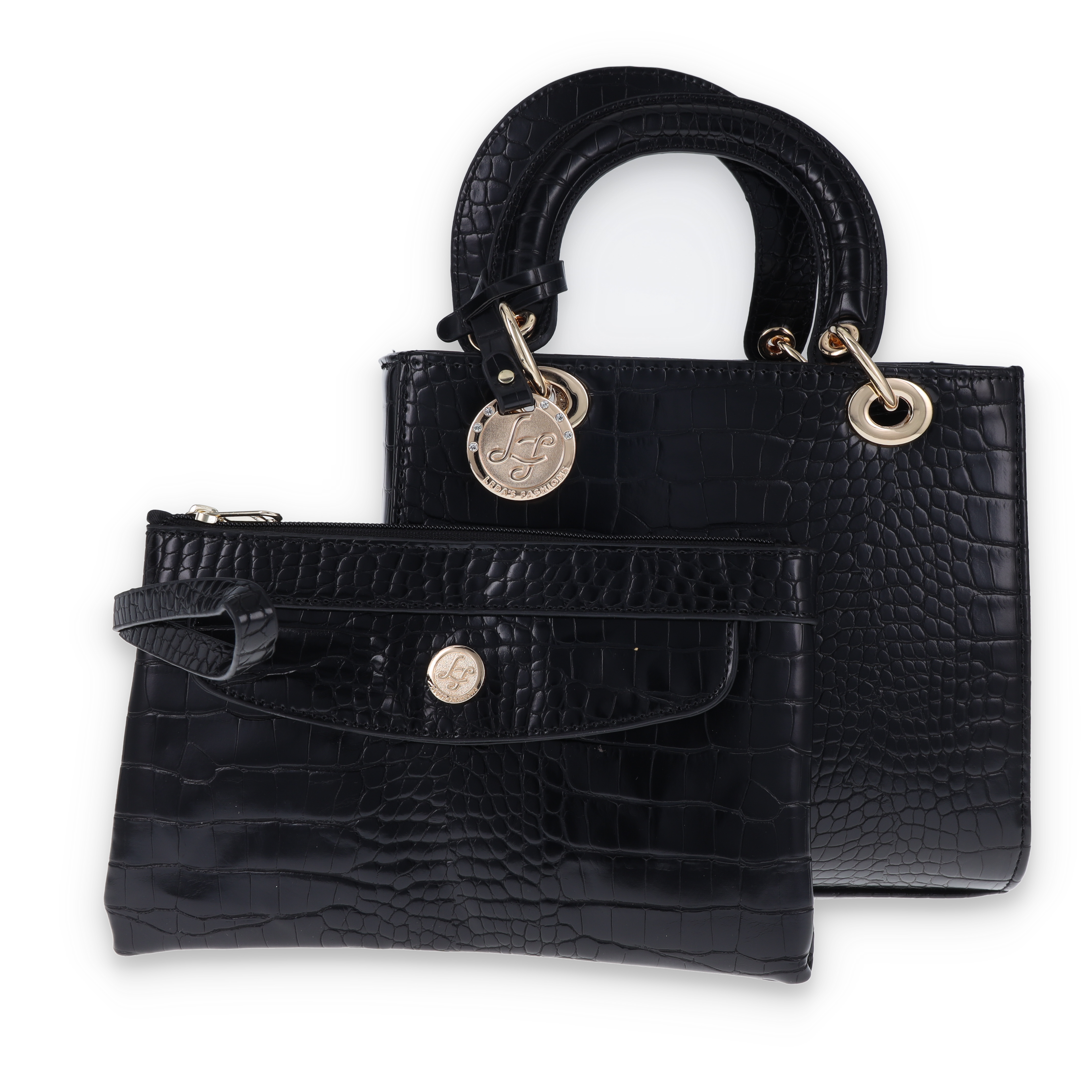 Leda's Fashions Black Crocodile Purse Wallet Combo LPP6163BLK View 1