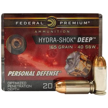 Federal Premium Personal Defense Hydra-Shok Deep 40 S&W Ammunition 165 Grain Brass Centerfire 20 Rounds Hydra-Shok Deep JHP P40HSD1 View 1