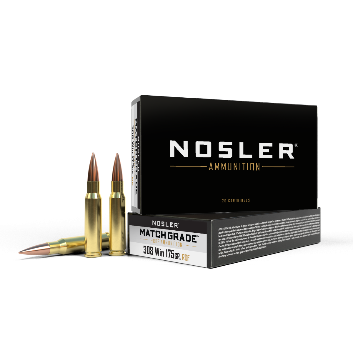 Nosler Match Grade .308 Win 175gr RDF HPBT Brass Ammo 20 Rds 60132 View 1
