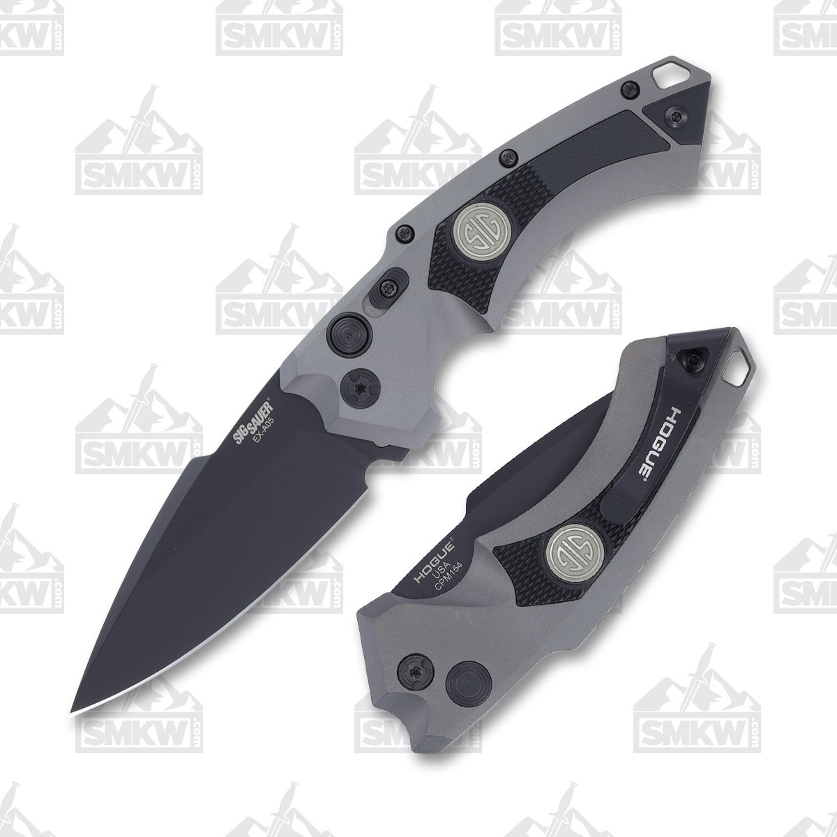 Hogue SIG Sauer Elishewitz EX-A05 OTS Tactical Auto Folding Knife Gray - 3.5in Black Cerakote Spear Point S/E Plain AUHG36532 View 1