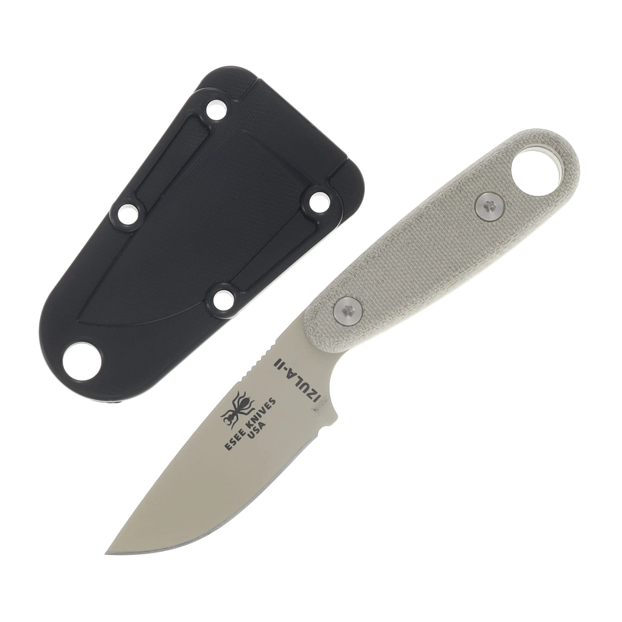 ESEE Knives Izula II Fixed Blade with Survival Kit Canvas Micarta Desert Tan 1095 IZULAIIDTKIT View 3