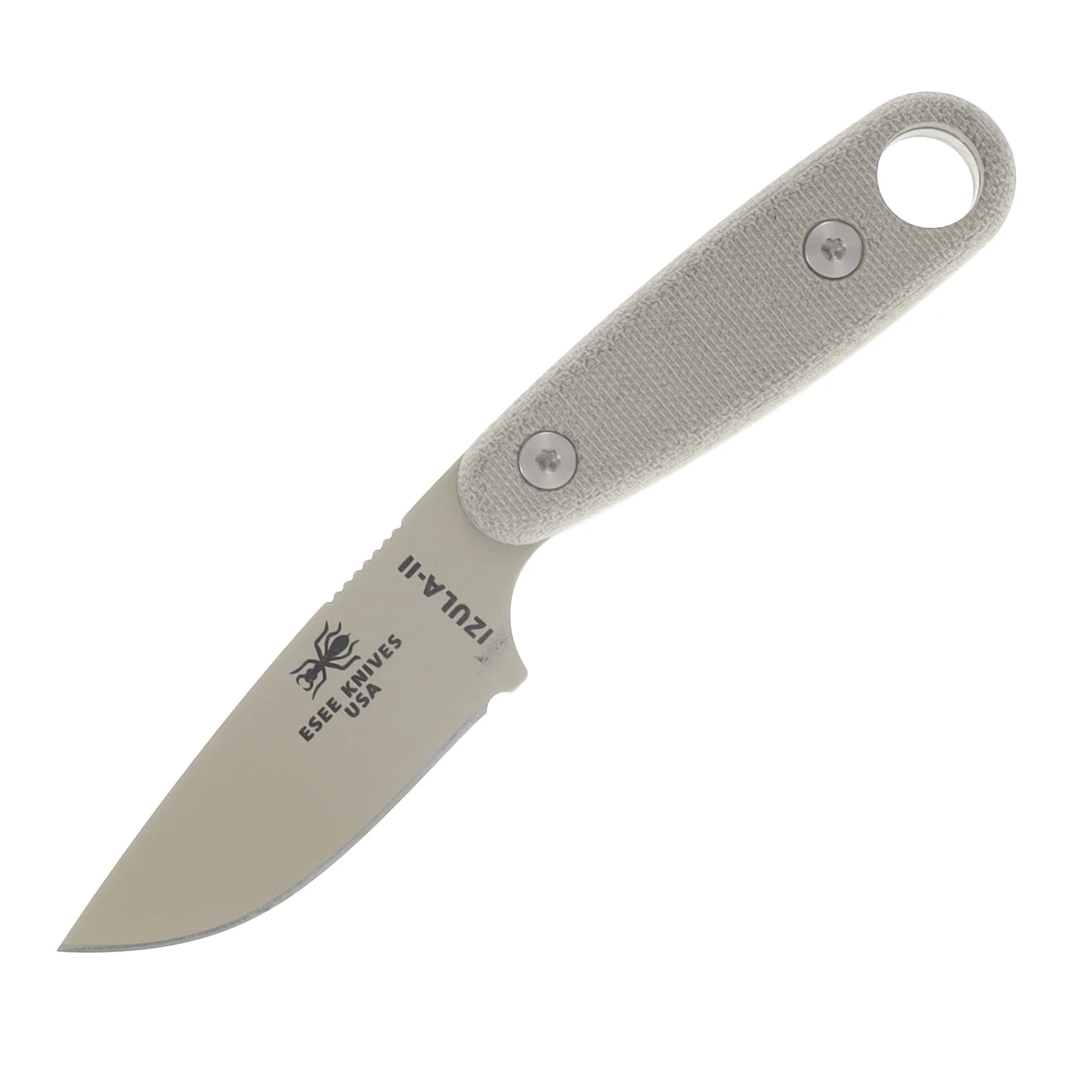 ESEE Knives Izula II Fixed Blade with Survival Kit Canvas Micarta Desert Tan 1095 IZULAIIDTKIT View 5