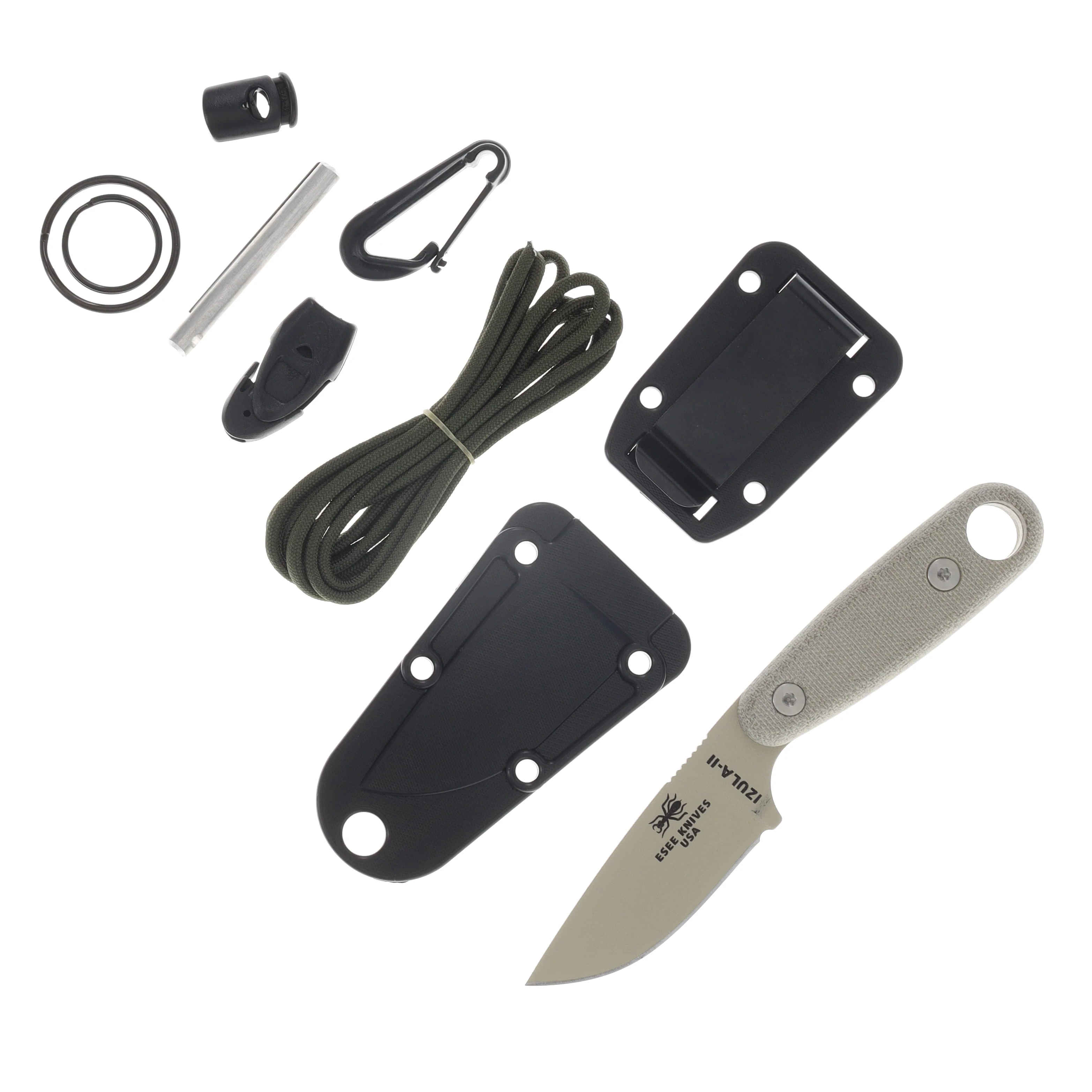ESEE Knives Izula II Fixed Blade with Survival Kit Canvas Micarta Desert Tan 1095 IZULAIIDTKIT View 1
