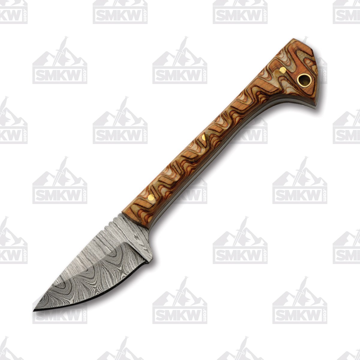 SZCO 6.5in Damascus Caping Knife Brown Full Tang Fixed Blade DM1320BR View 1