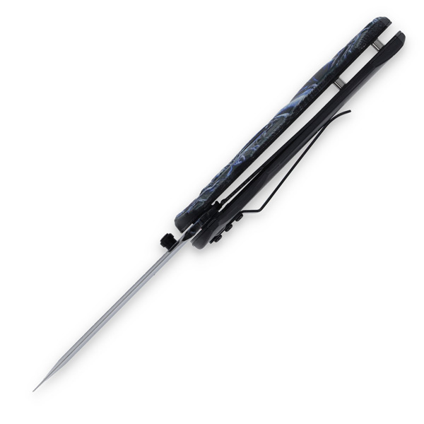 Dragonscale Assisted Knife Blue 3.25in Plain Black-Blue Scales Blade 300551BL View 3