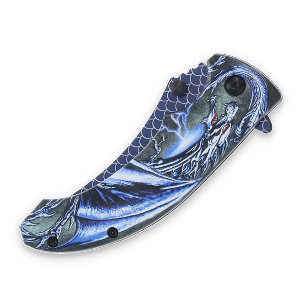 Dragonscale Assisted Knife Blue 3.25in Plain Black-Blue Scales Blade 300551BL View 9