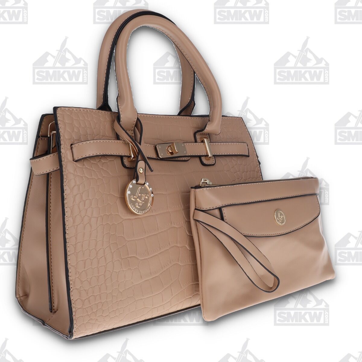 Leda's Fashions Khaki Crocodile Pockets Purse with Clutch LPP8806KHA View 1