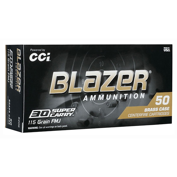 CCI Blazer Ammo 30 Super Carry Handgun Ammunition 50 Round Brass Centerfire 115 Grain Full Metal Jacket Flat Nose 5205 View 1