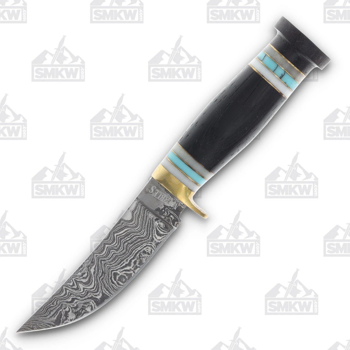 Marbles Turquoise Hunter Fixed Blade 10in Clip Point Damascus Steel MR634 View 1