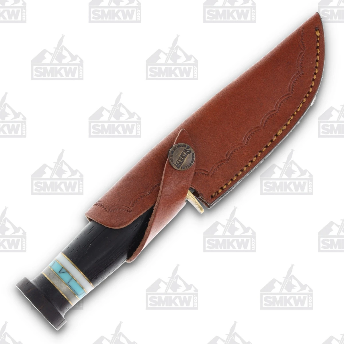 Marbles Turquoise Hunter Fixed Blade 10in Clip Point Damascus Steel MR634 View 5