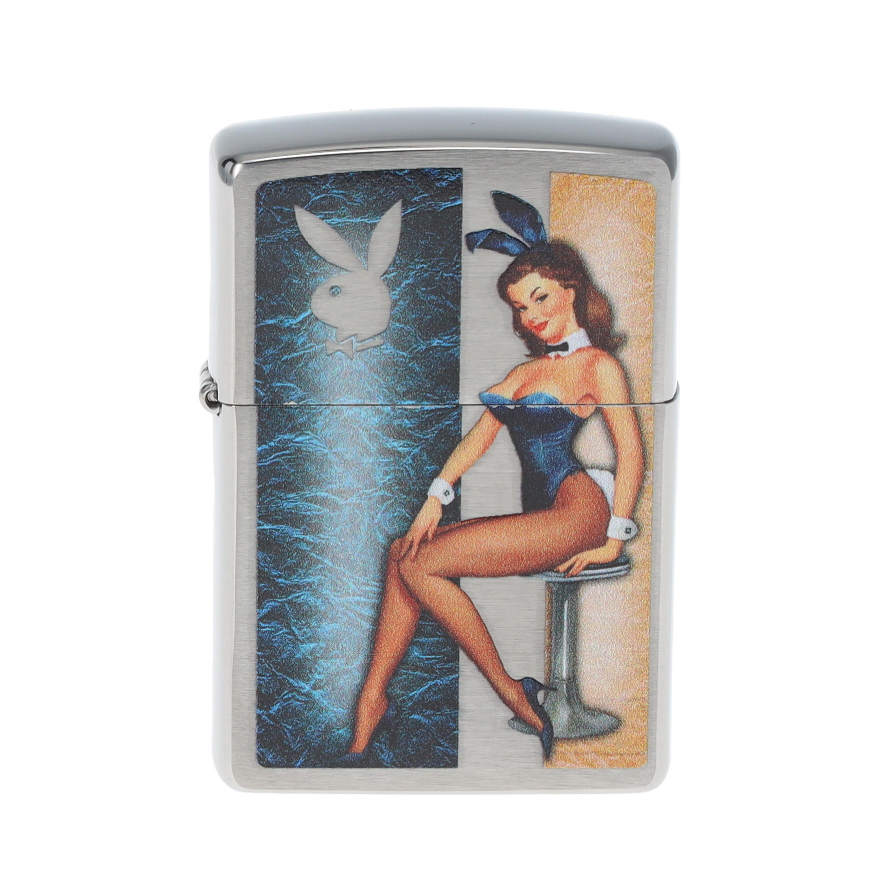 Zippo Lighter Playboy Pinup Brushed Chrome Playboy Collection ZP48374 View 1