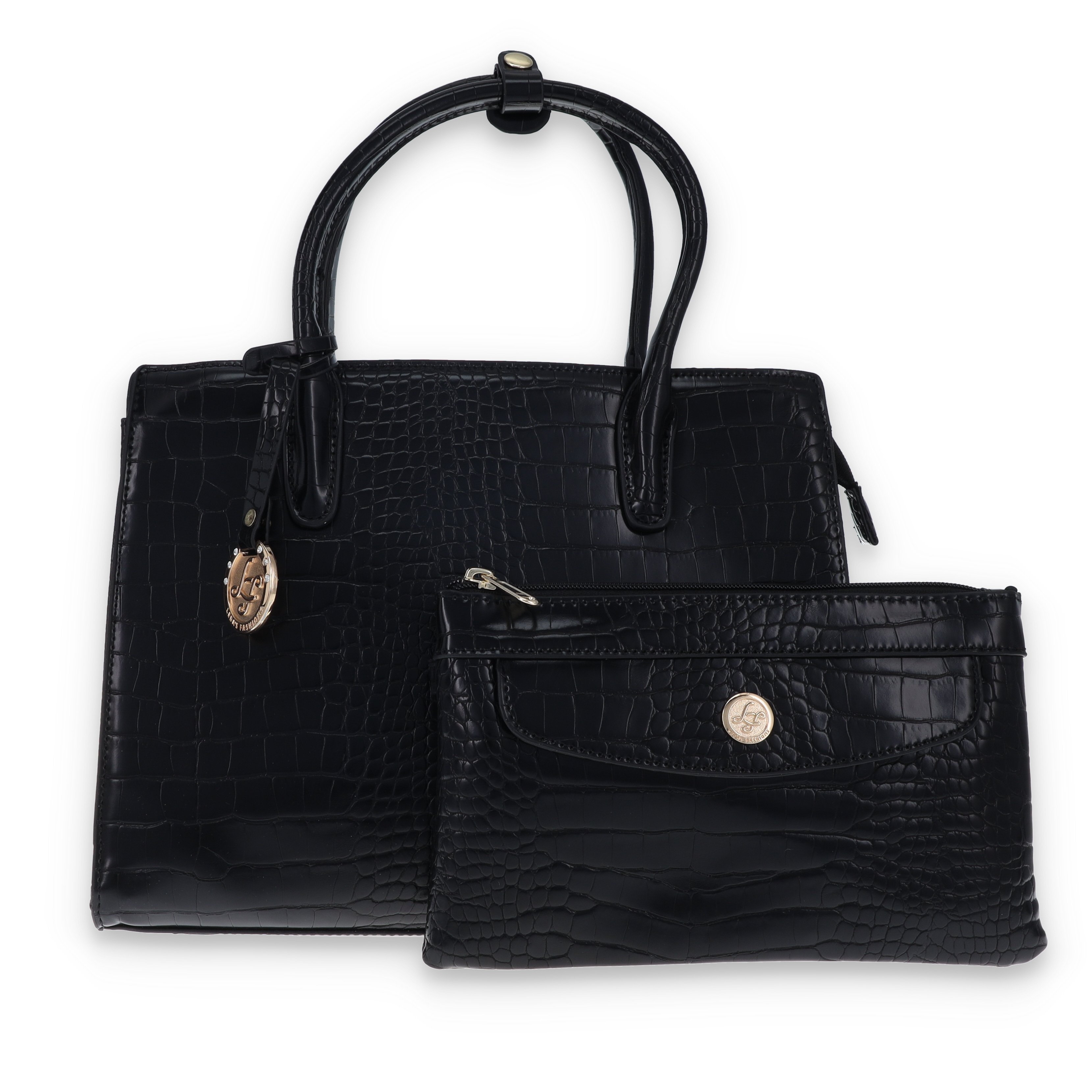Leda's Fashions Black Crocodile Pockets Purse with Clutch LPP8231BLK View 1