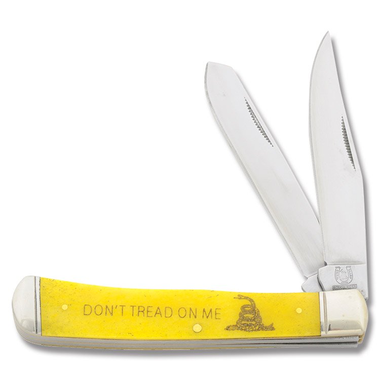 Rough Ryder Don't Tread On Me Yellow Smooth Bone Trapper Folding Knife RR1381 View 1