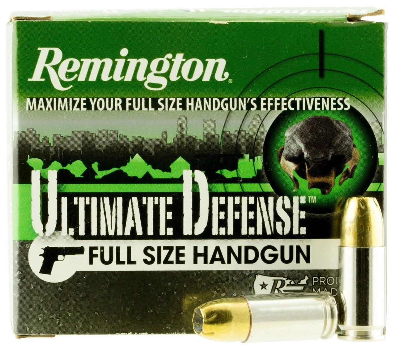 Remington Ultimate Defense Full Size 45 ACP Ammunition 185 Grain Brass JHP 20 Rounds HD45APA View 1
