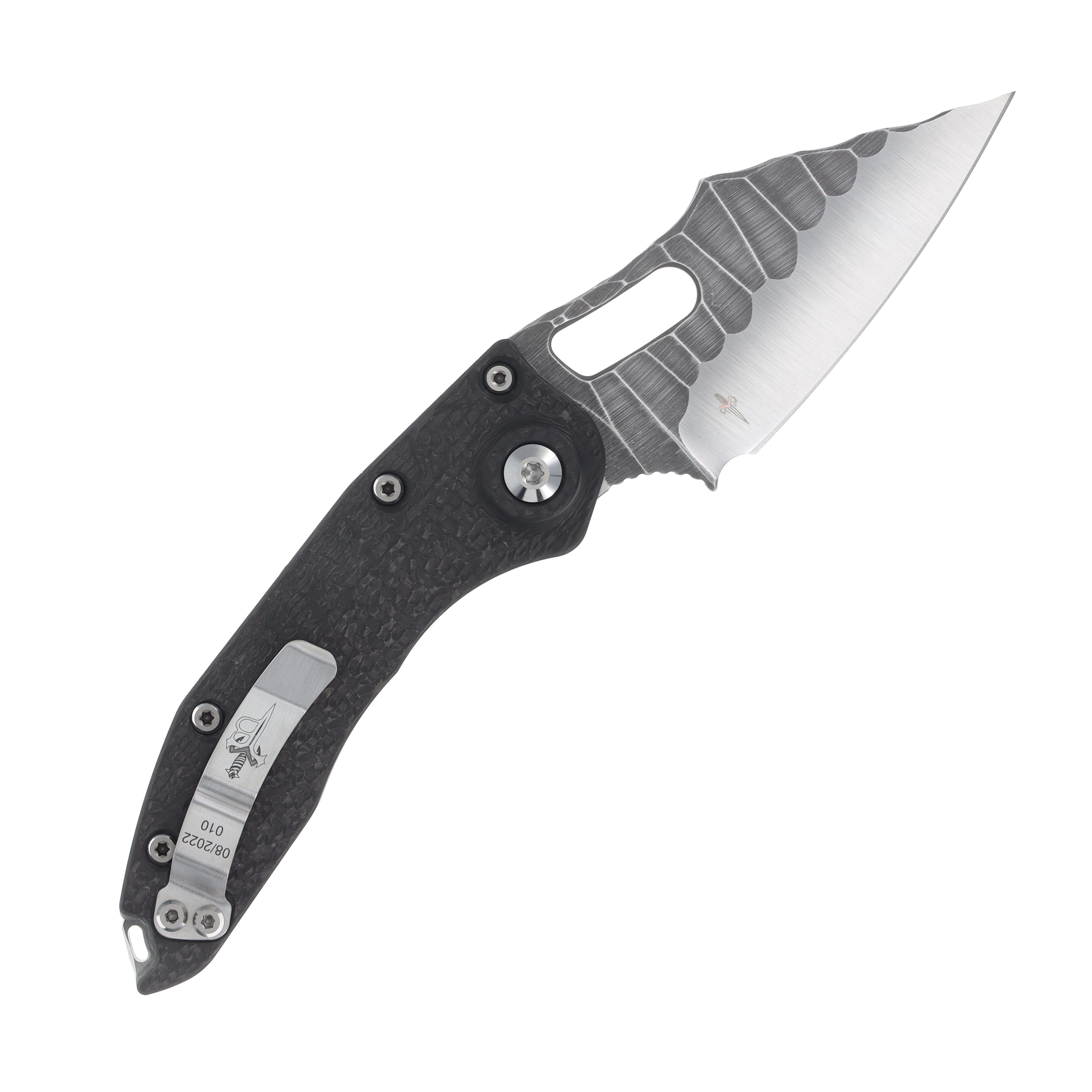 Microtech Marfione Borka Custom Stitch CF 3.63in Stonewash Spear Point Plain AUMT303MCKBP View 2