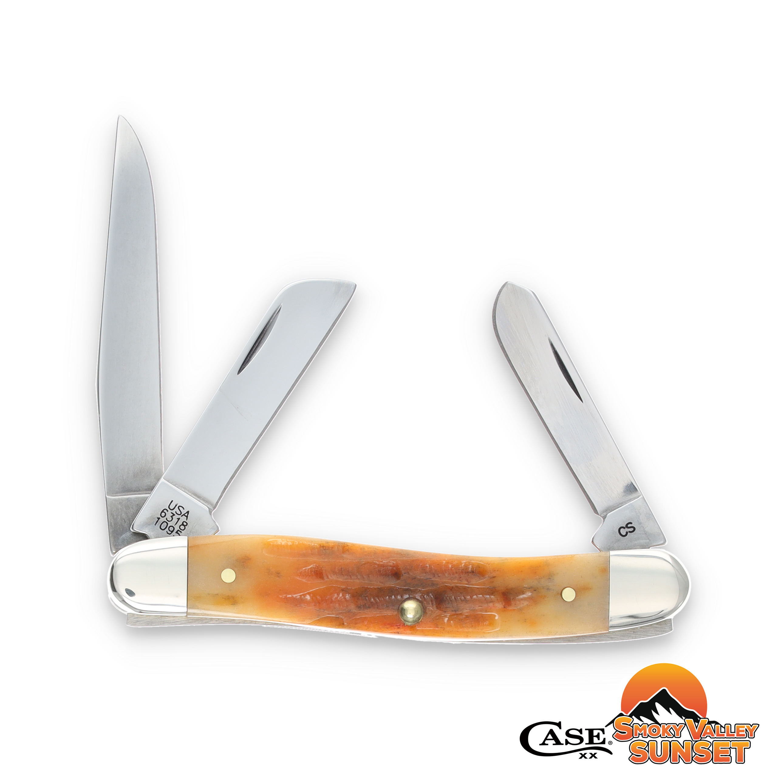 Case SMKW Exclusive Medium Stockman Folding Knife Smoky Valley Sunset Autumn Bone CA25221 View 2