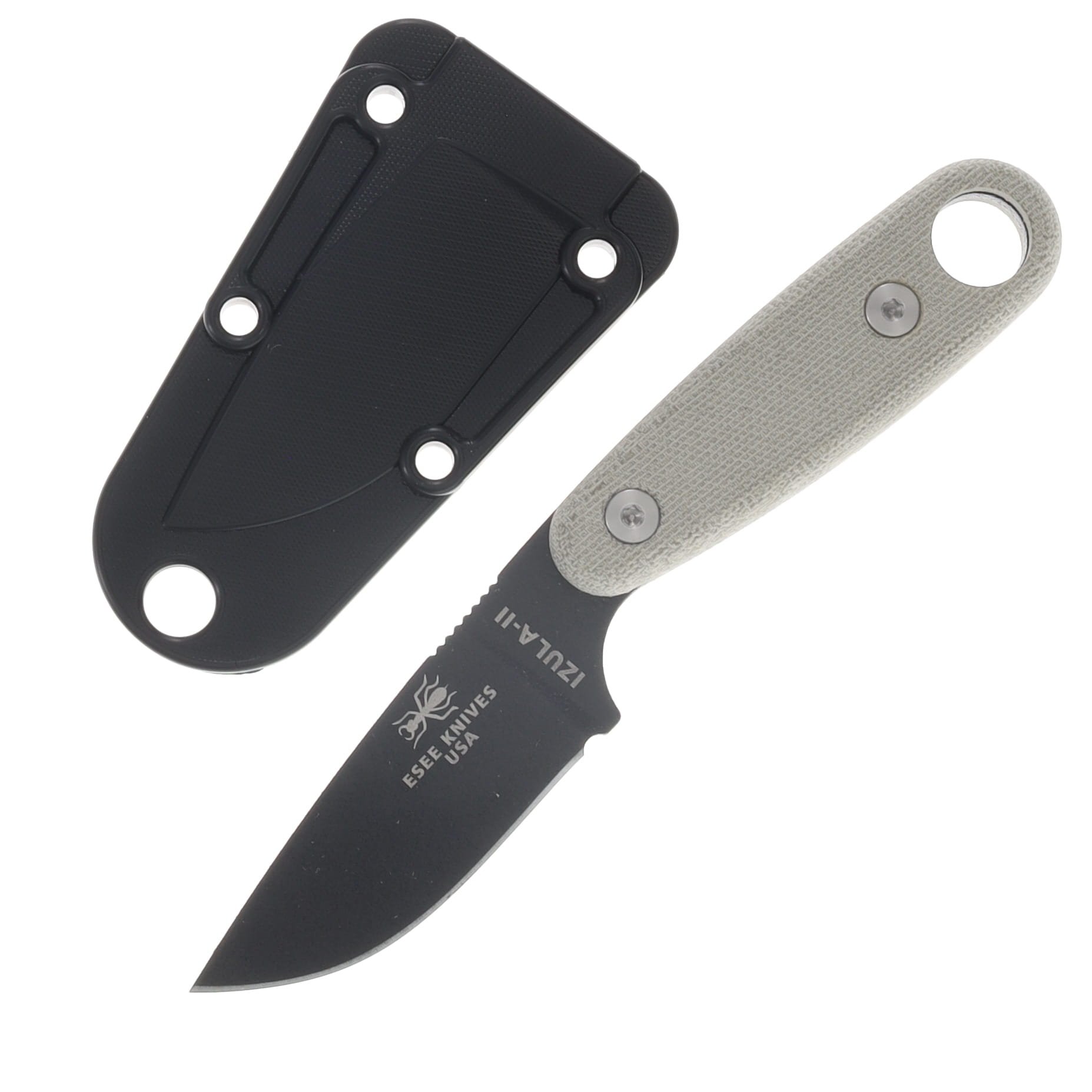 ESEE Knives Izula II Fixed Blade with Survival Kit Green Micarta Black 1095 ECI11BK View 3