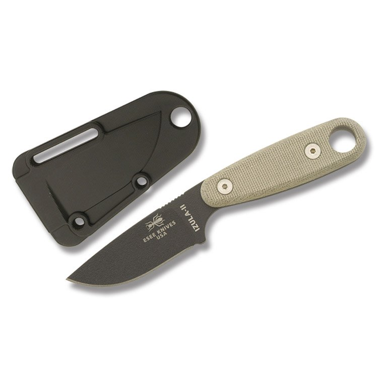 ESEE Knives Izula II Fixed Blade with Survival Kit Green Micarta Black 1095 ECI11BK View 1