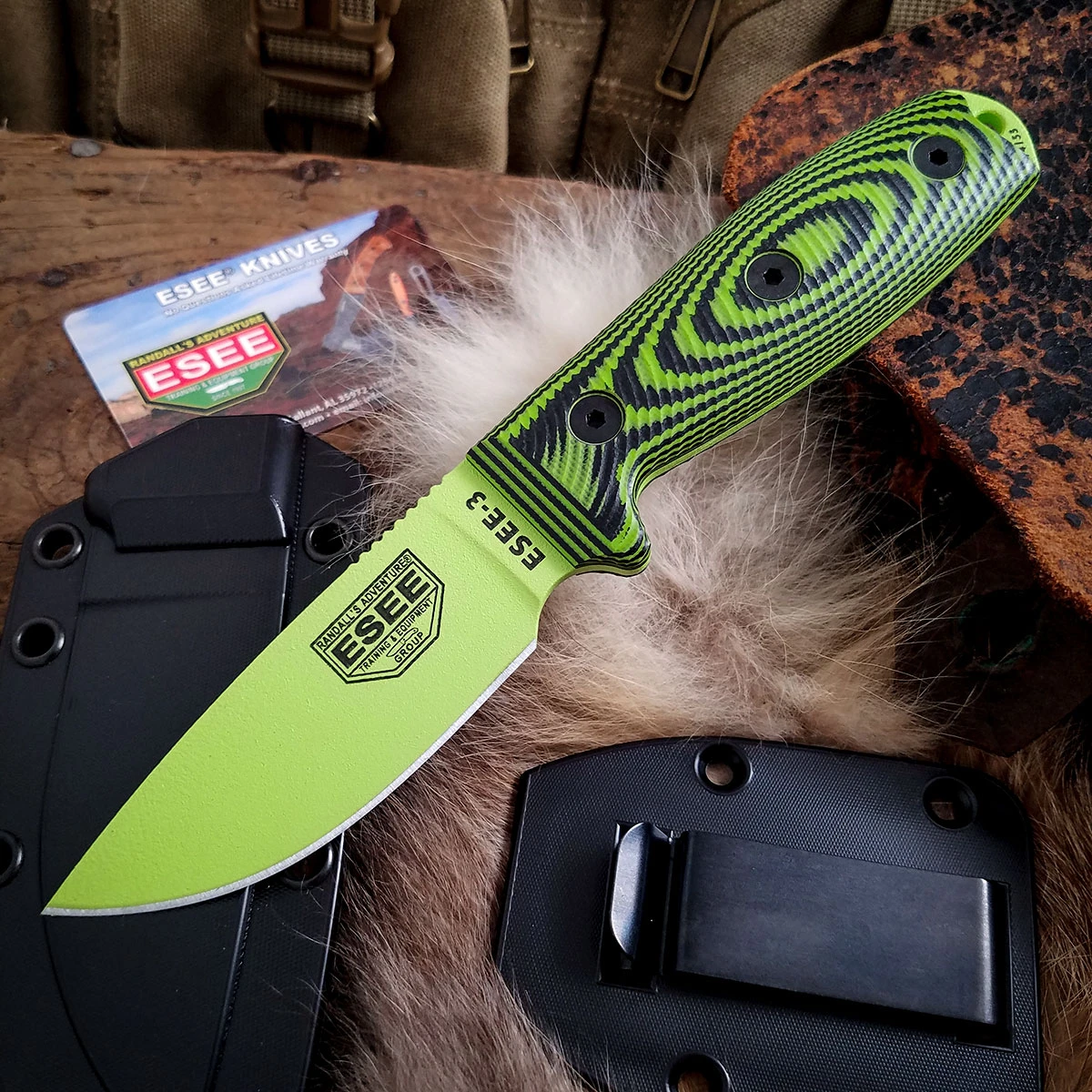 ESEE 3 Fixed Blade Neon Green and Black 3D G10 3.88in Plain Venom Green ESEE3PMVG007 View 2