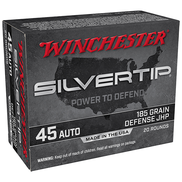 Winchester Silvertip 45 ACP Handgun Ammunition 20 Rounds Brass Centerfire 185 Grain Silvertip Defense Jacketed Hollow Point W45AST View 1