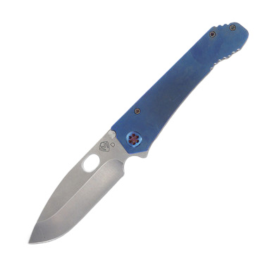 Medford 187 DP 3.75in Tumbled D2 Drop Point Blade Blue Flamed Hardware View 2