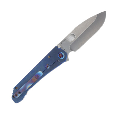 Medford 187 DP 3.75in Tumbled D2 Drop Point Blade Blue Flamed Hardware View 1
