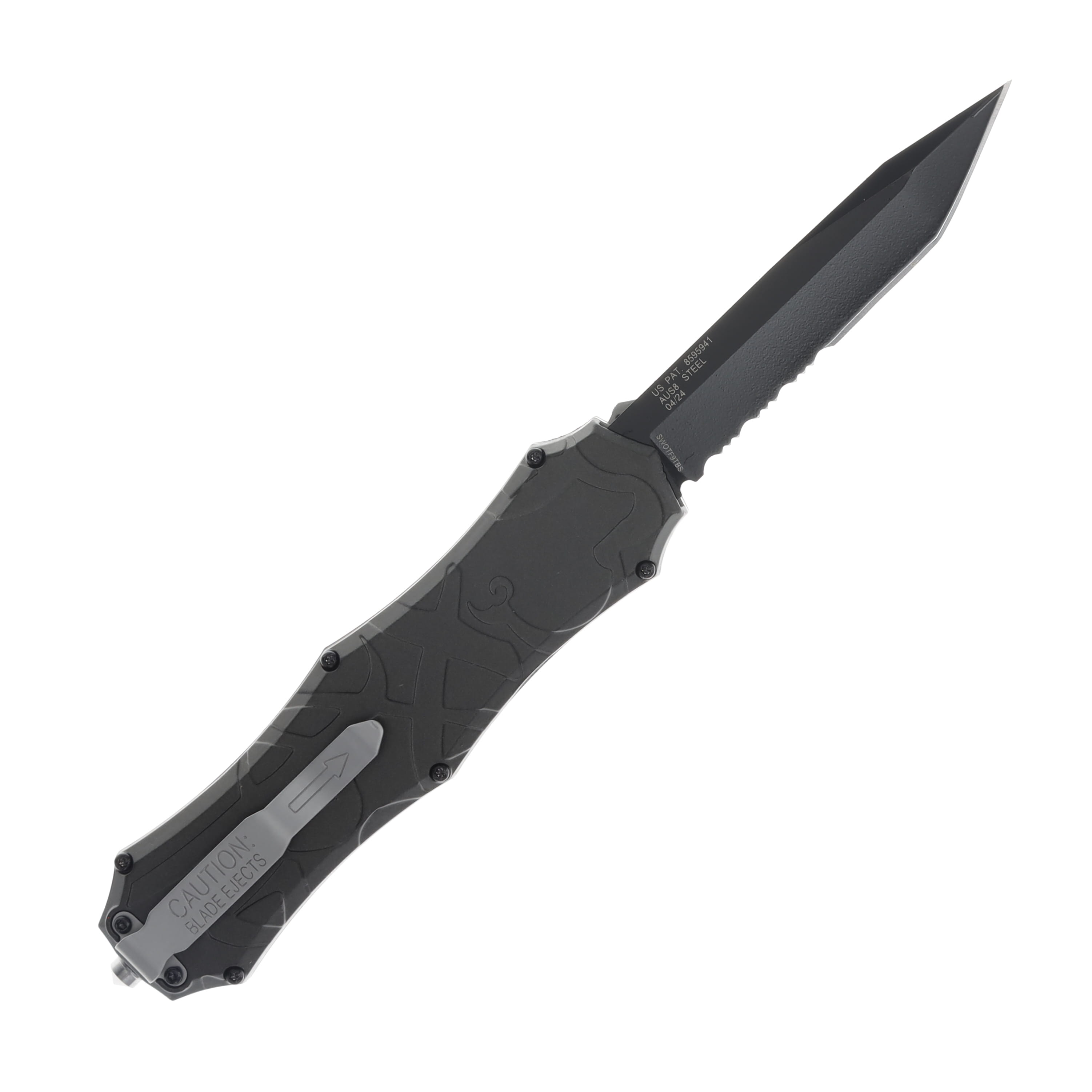 Smith & Wesson OTF Manual Folding Knife Partially Serrated Blackout Tanto SWOTF9TBS View 2