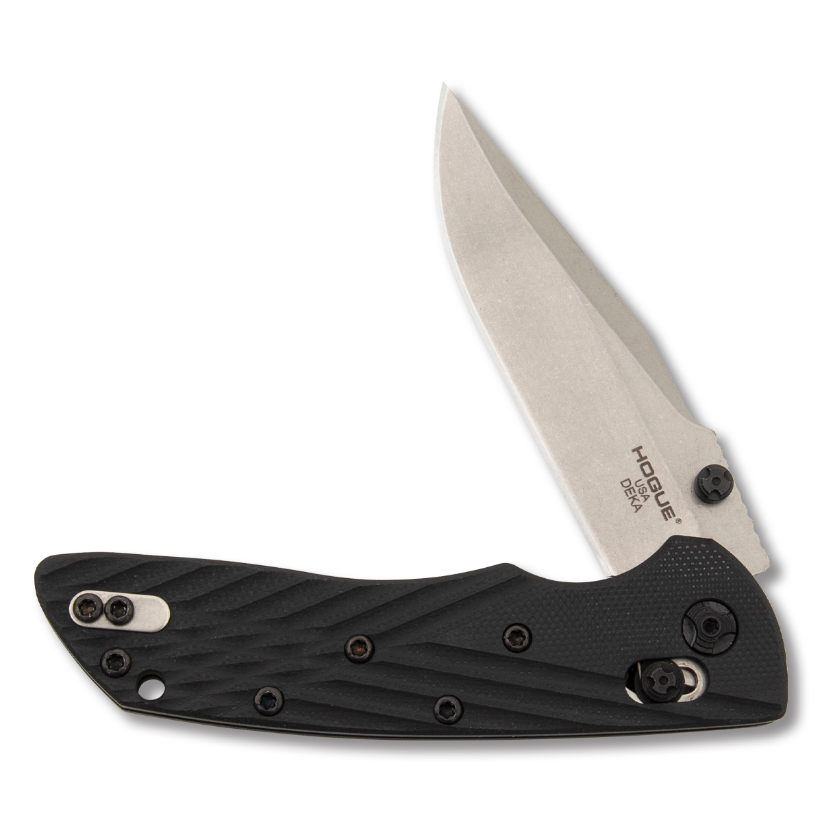Hogue Deka Folding Knife Solid Black G10 3.25in Stonewash Clip Point Blade HG24279 View 3