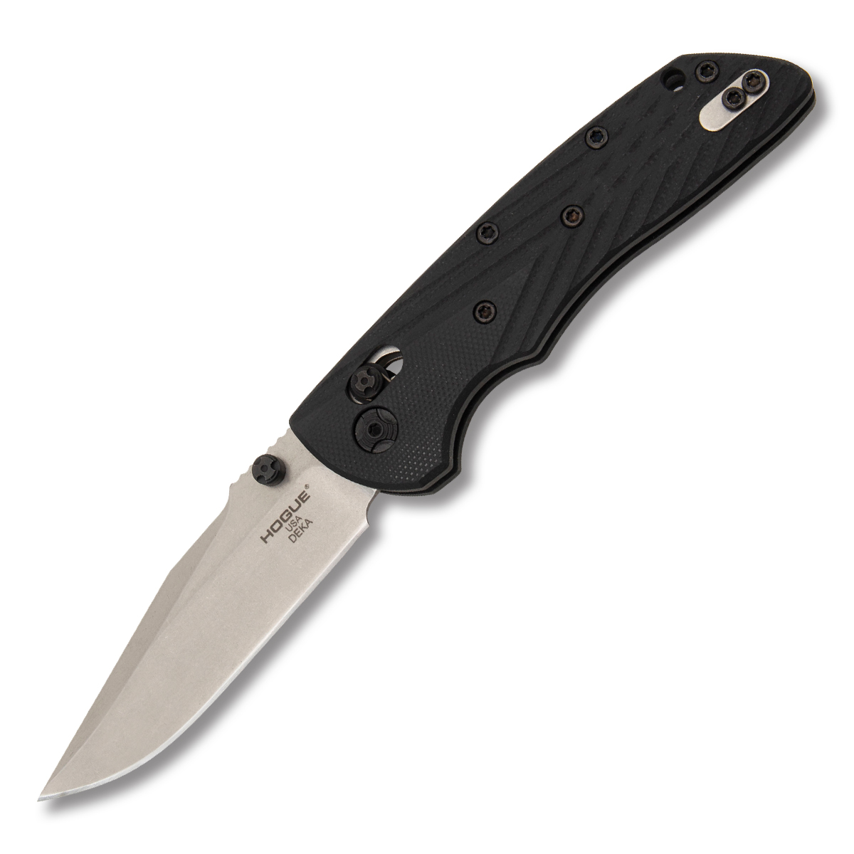 Hogue Deka Folding Knife Solid Black G10 3.25in Stonewash Clip Point Blade HG24279 View 1