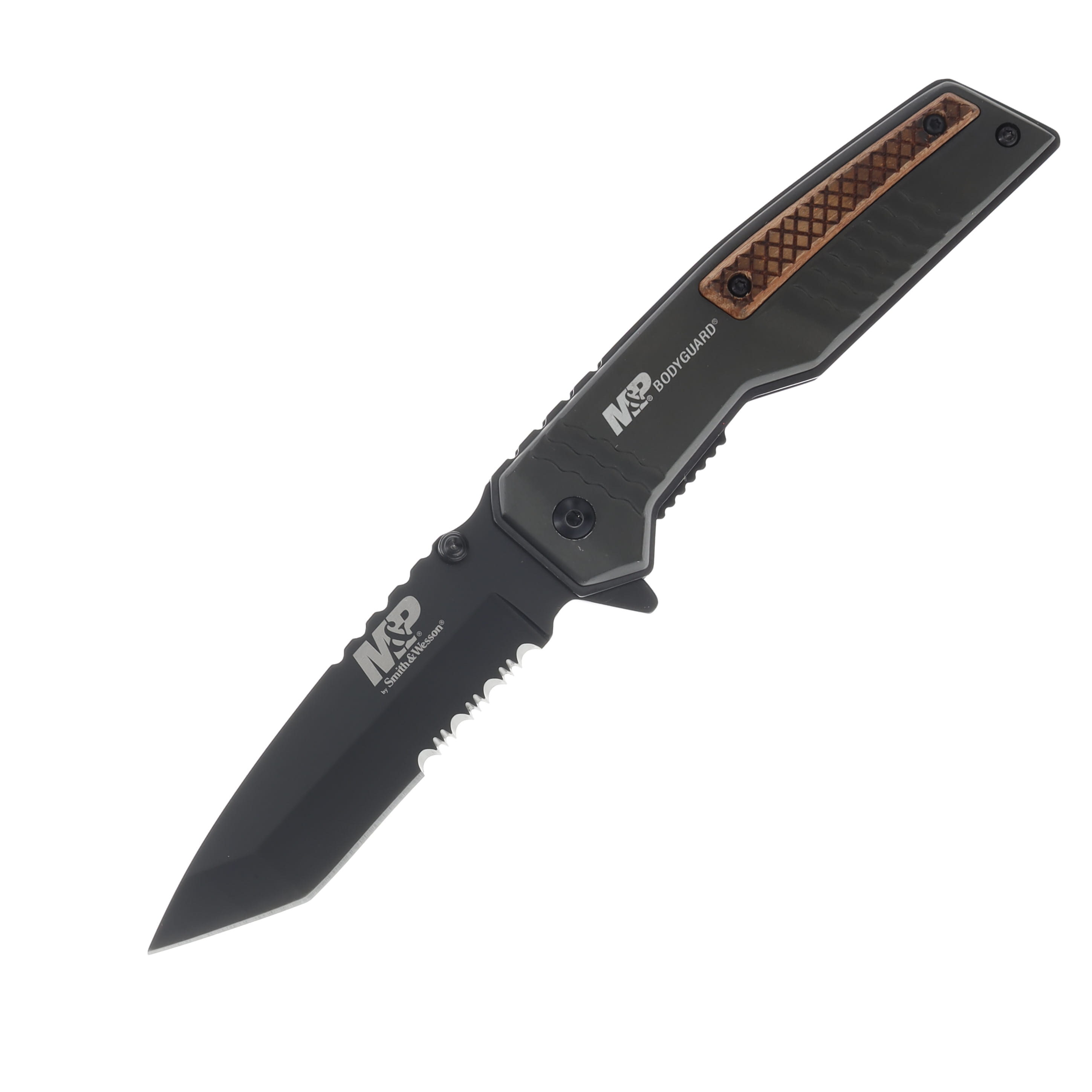 Smith and Wesson M&P Bodyguard Folding Knife Black-Wood 3.62in PS Tanto 1085900 View 1