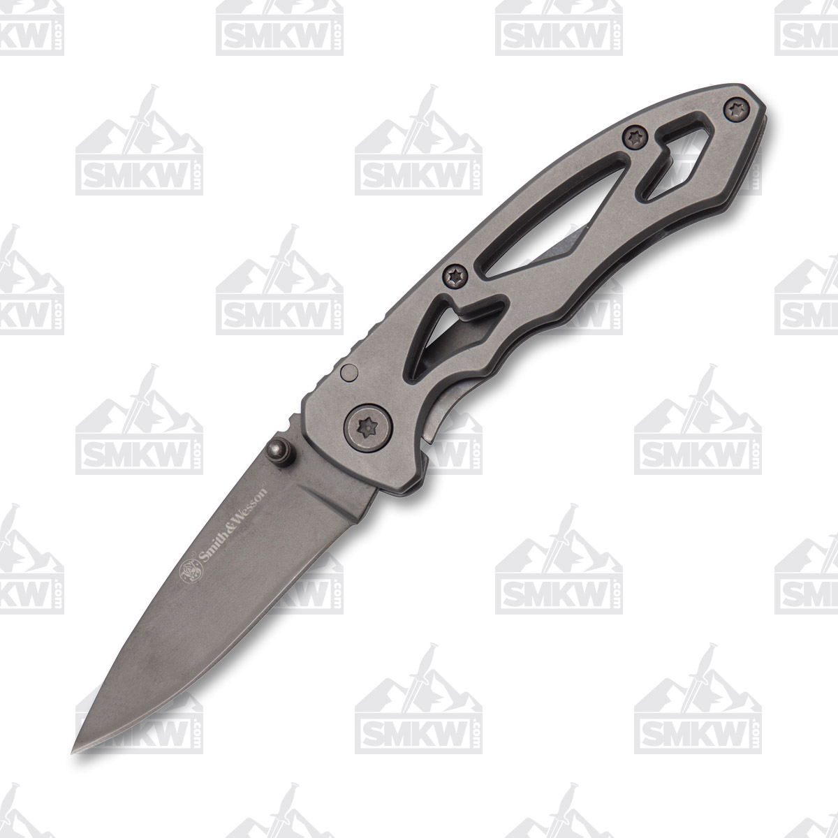 Smith & Wesson Silver Skeletonized Folding Knife 2.22in Drop Point SWCK400 View 2
