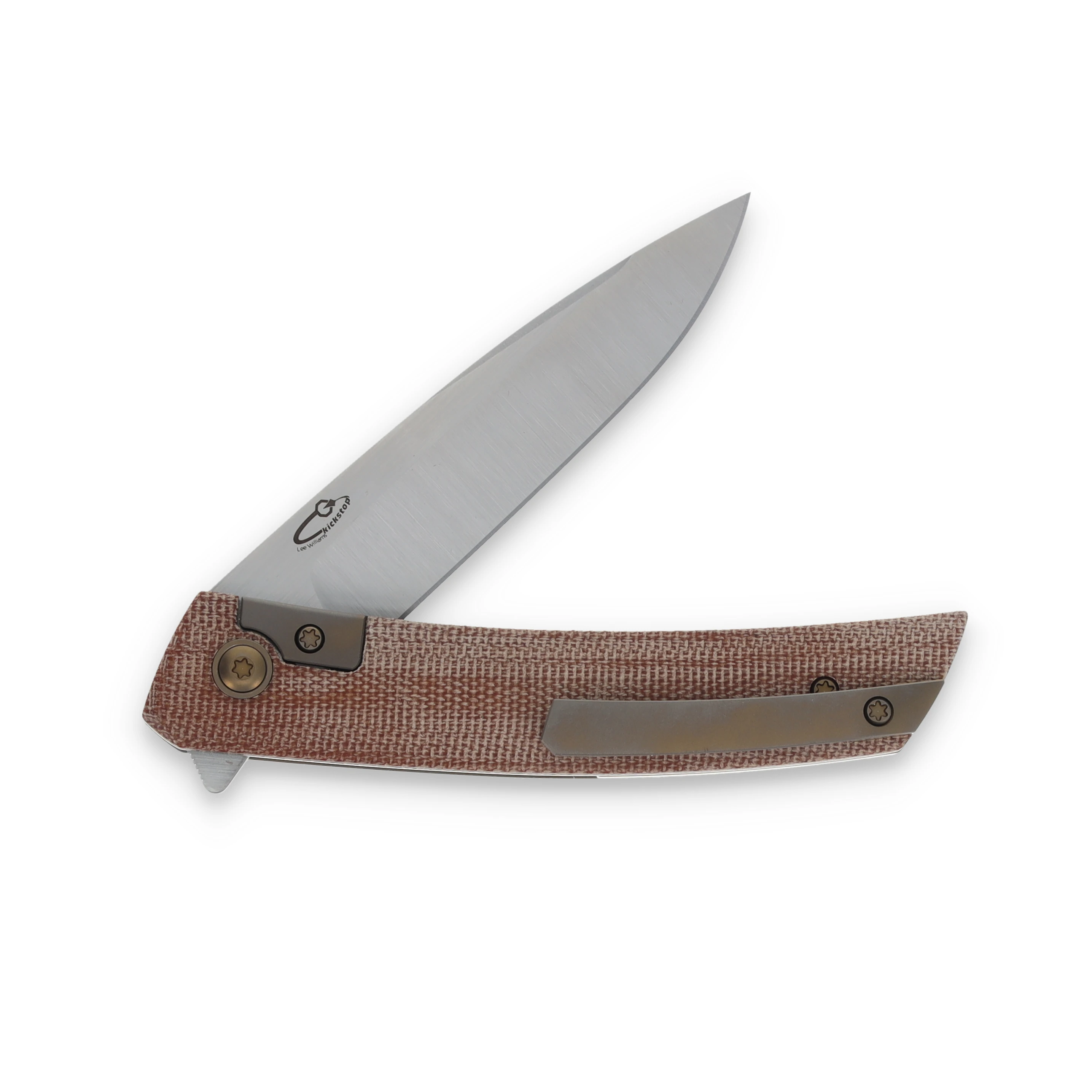 Jared Oeser F22 KickStop Folding Knife Bronze M390 Brown Micarta JOF22BNM3 View 5