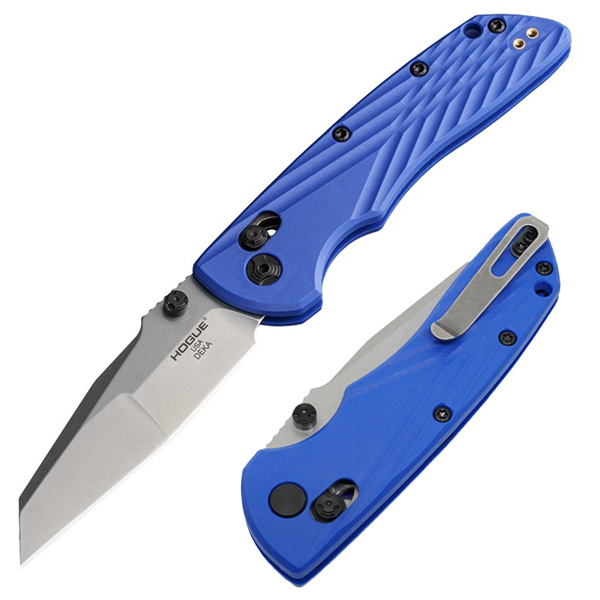 Hogue Deka Wharncliffe Manual Folding Knife Stone Tumbled Magnacut/Blue HG24363 View 1