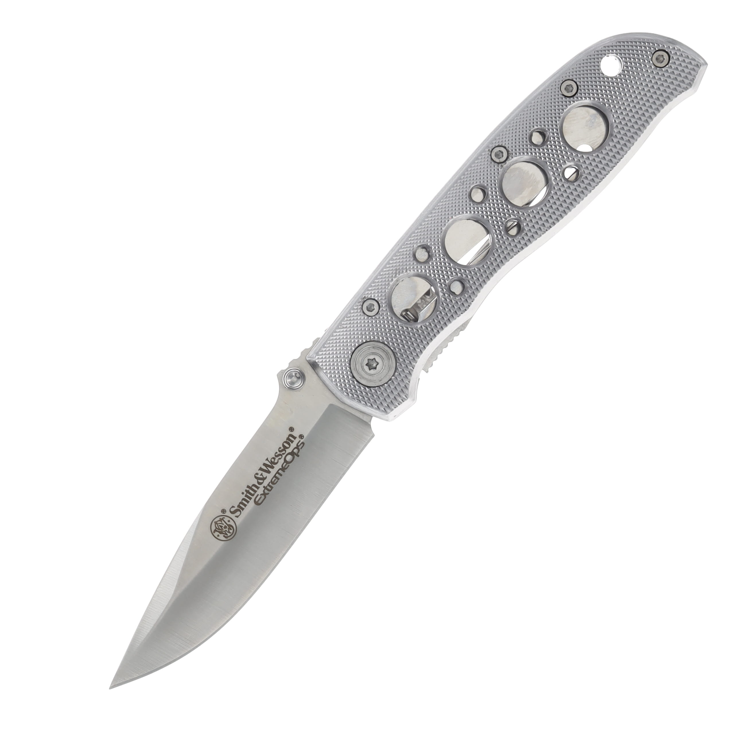 Smith and Wesson Extreme Ops Folding Knife Silver 3.22in Satin Drop Point SWCK105H View 1