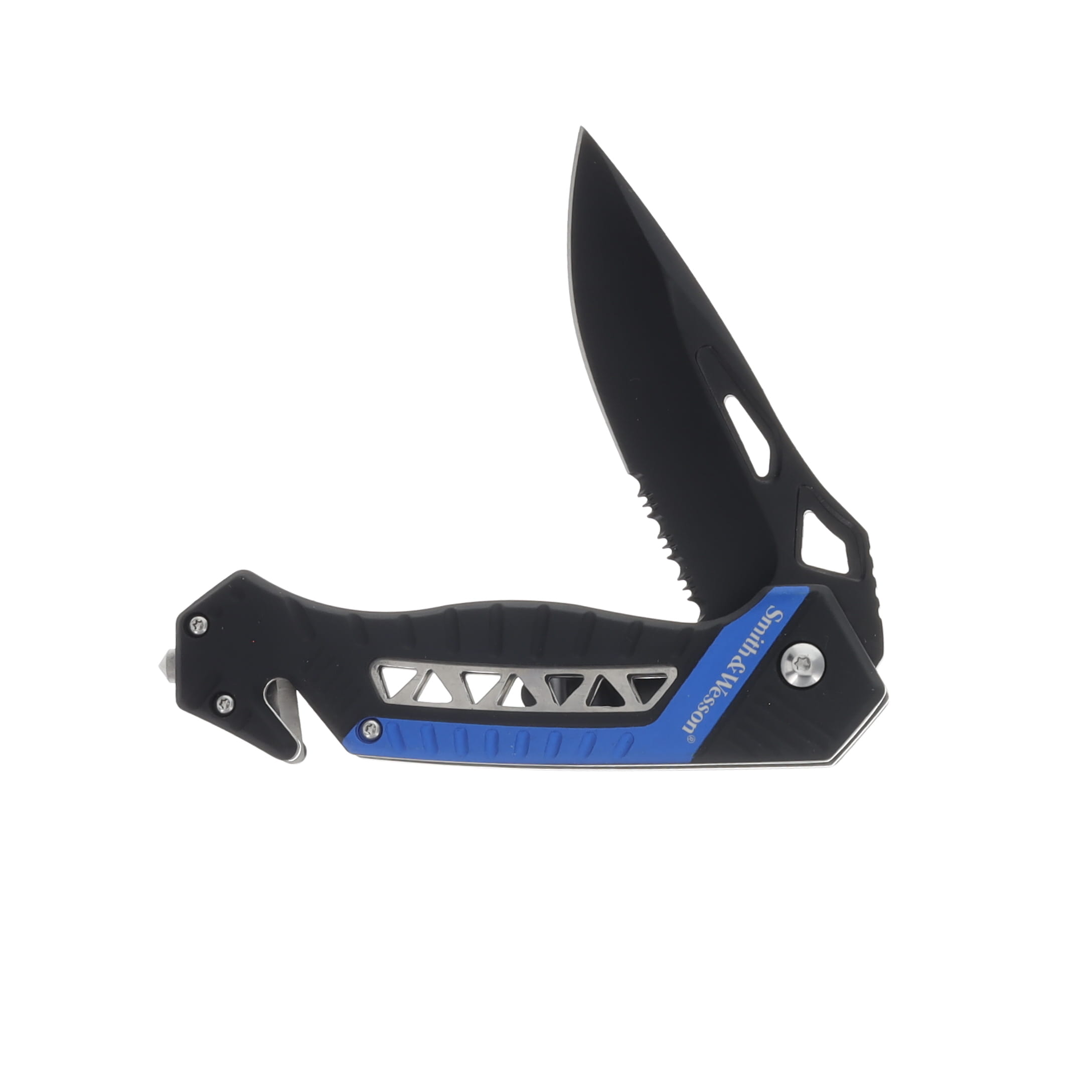 Smith and Wesson Rescue Linerlock Folding Knife Black-Blue 3.4in PS Drop Point SW608BLS View 3