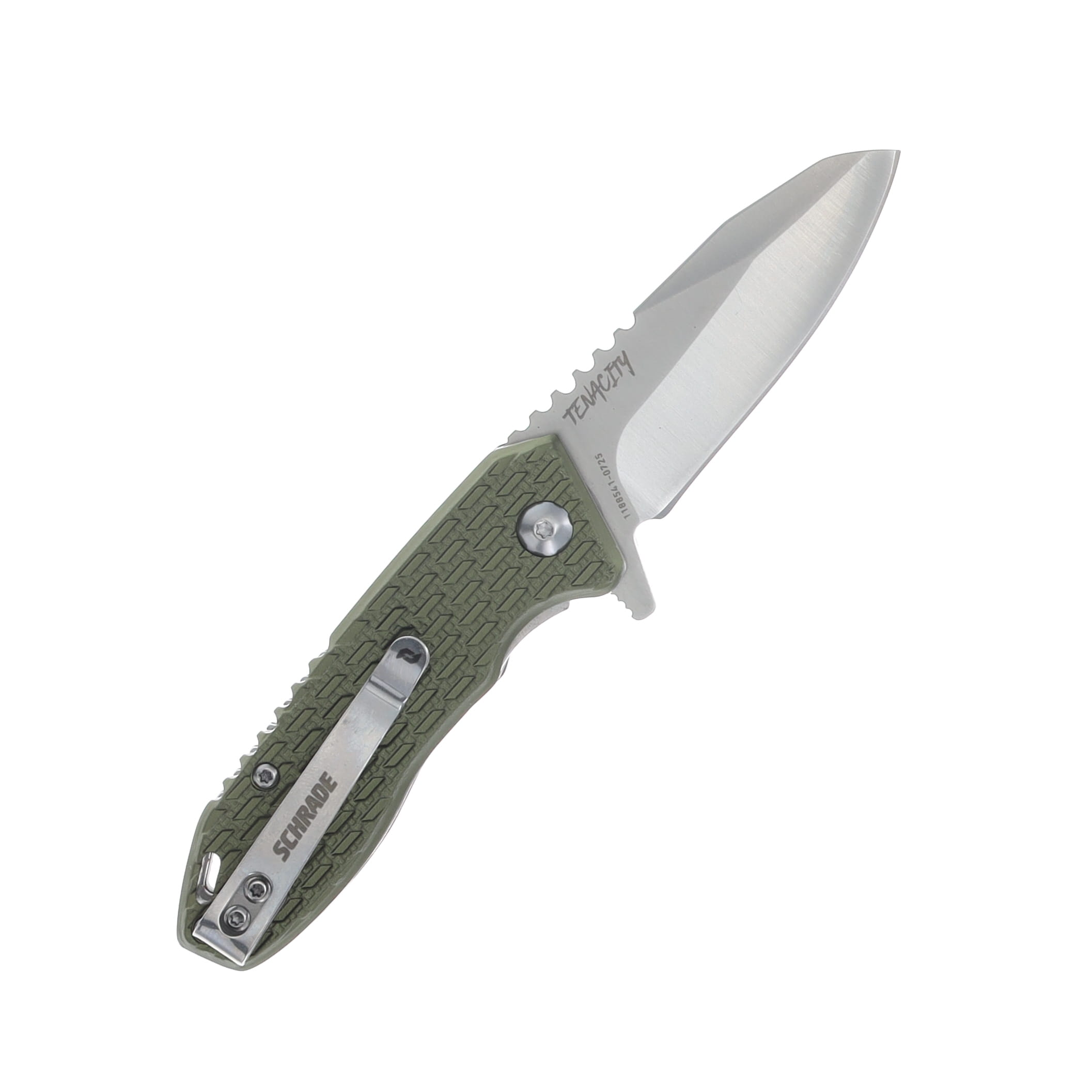 Schrade Tenacity Linerlock Folding Knife Satin Modified Drop Point/Green Aluminum 1159317 View 2