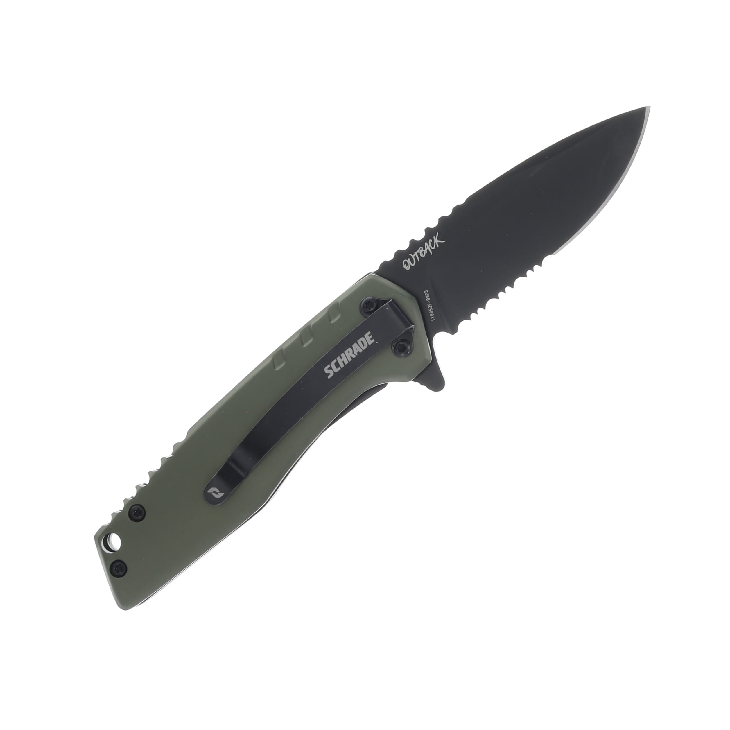 Schrade Outback Folding Knife 2.75in Drop Point Serrated Green 1159312 View 2