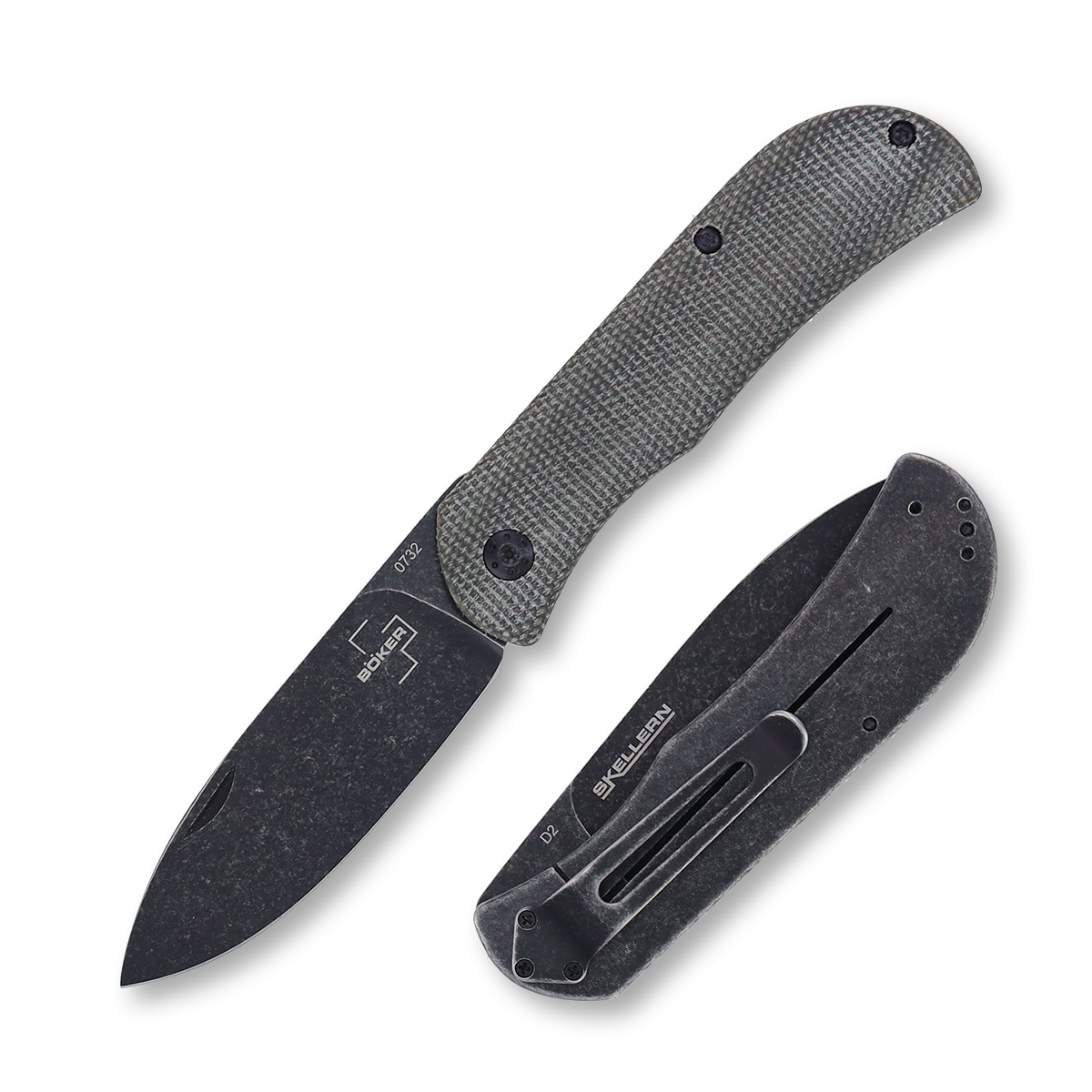 Boker Plus Exskelibur II Olive 2.8in Plain Black Stonewash Spear Point BKBO367 View 1