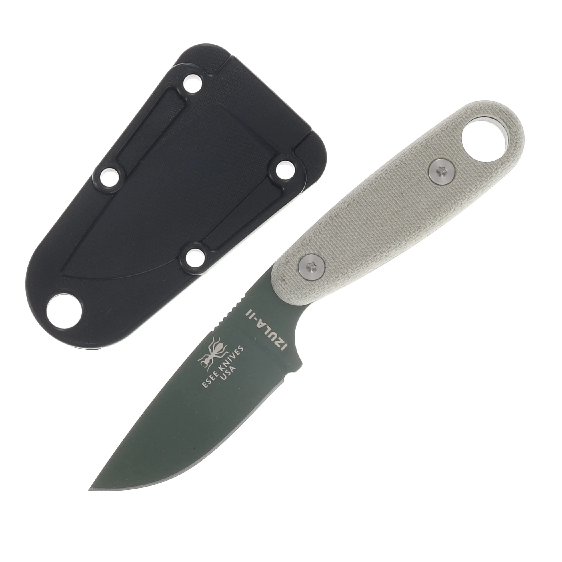 ESEE Knives Izula II Fixed Blade Green Canvas Micarta OD Powder Coat 1095 IZULAIIOD View 1