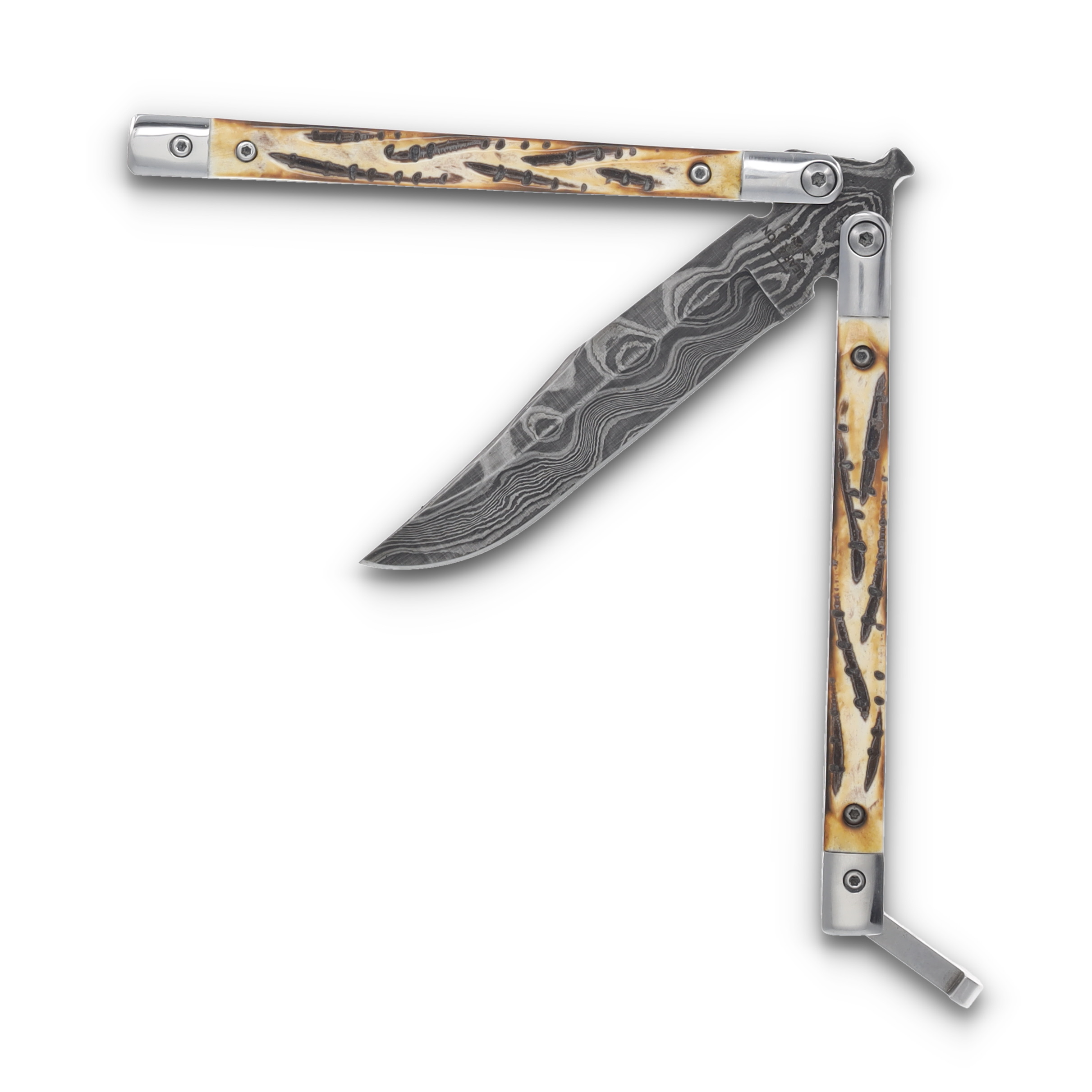 Bear & Son Balisong Stag Damascus BR517D View 3