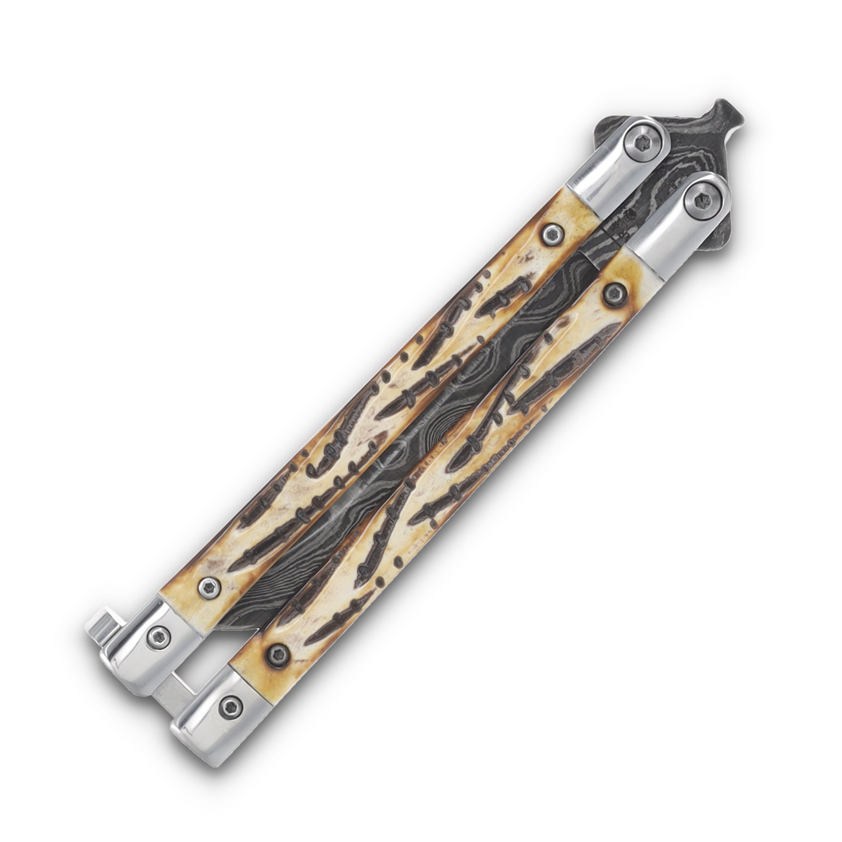 Bear & Son Balisong Stag Damascus BR517D View 6