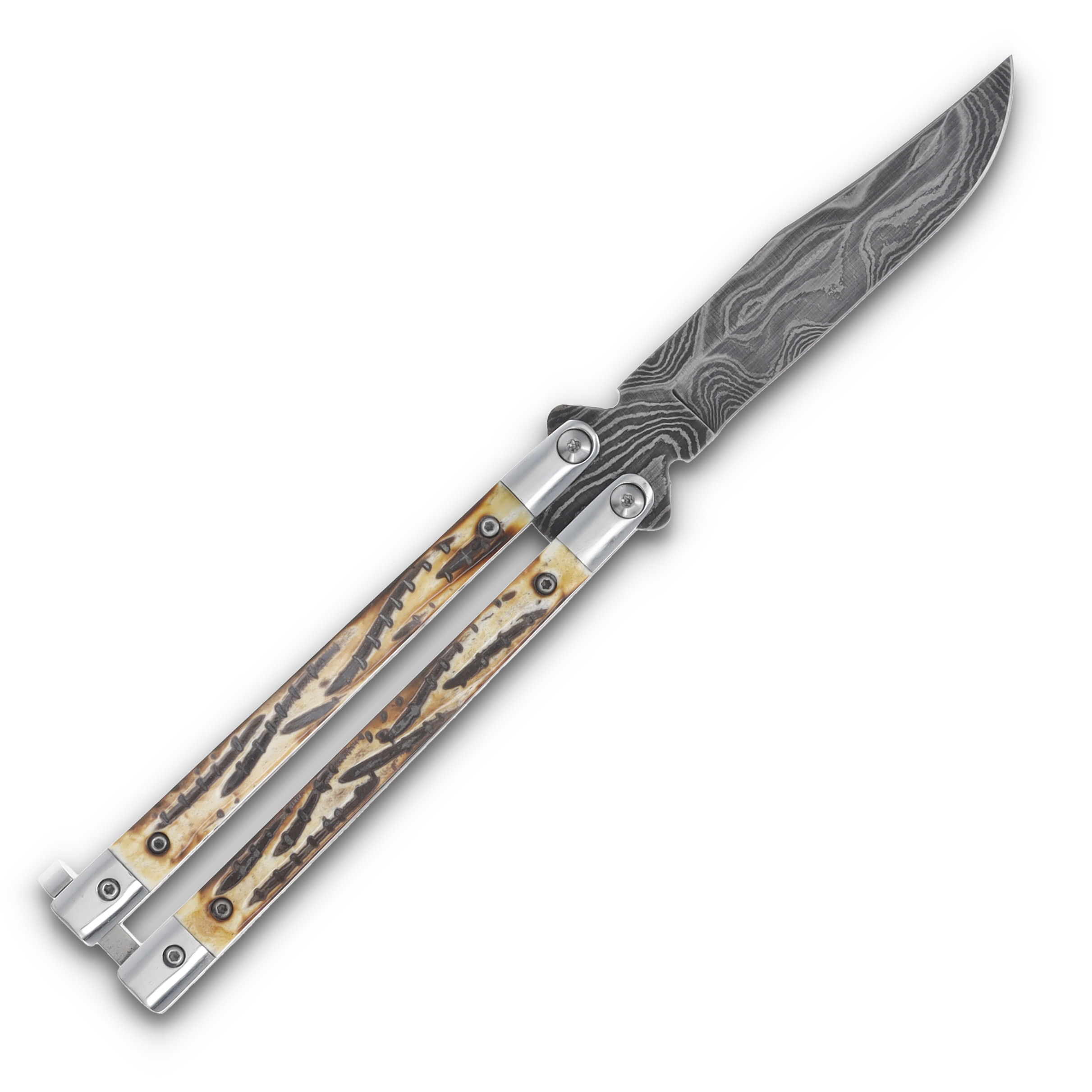 Bear & Son Balisong Stag Damascus BR517D View 2