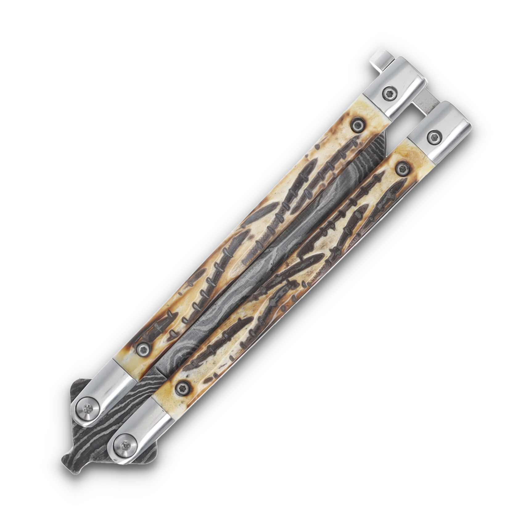 Bear & Son Balisong Stag Damascus BR517D View 5