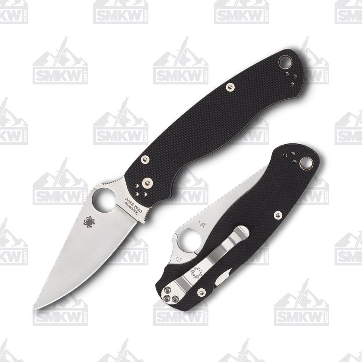 Spyderco Para Military 2 Folding Knife 3.45in Plain Satin Clip Point SPC81GP2 View 1