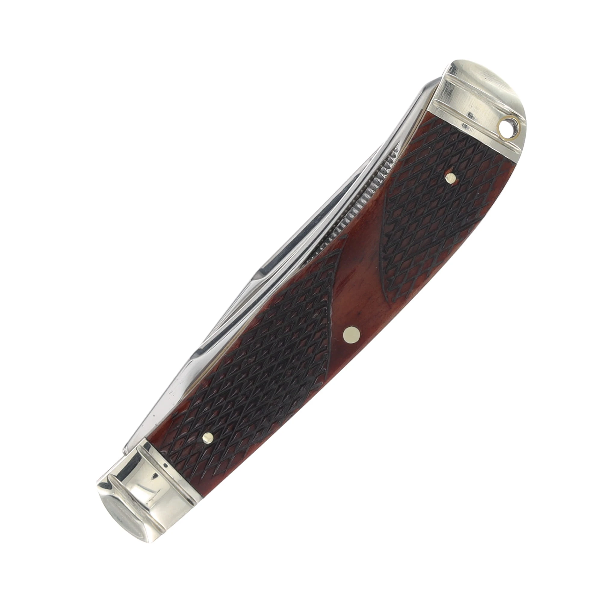 Marble's Exhibition Grade Brown Checkered Bone Trapper Folding Knife MR682 View 3