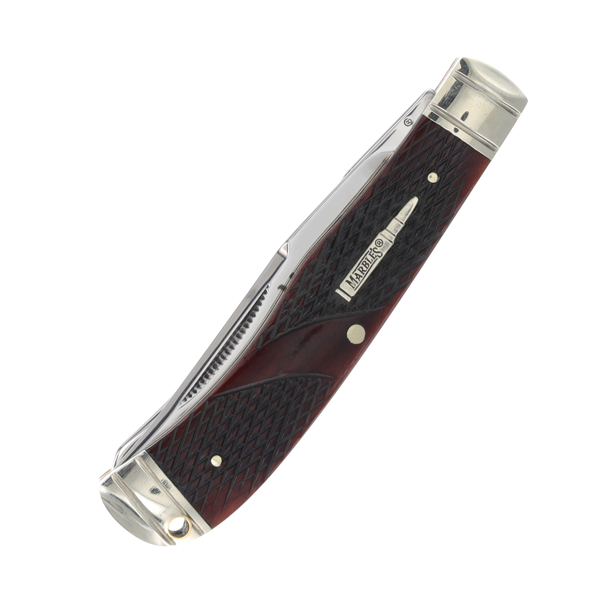 Marble's Exhibition Grade Brown Checkered Bone Trapper Folding Knife MR682 View 4