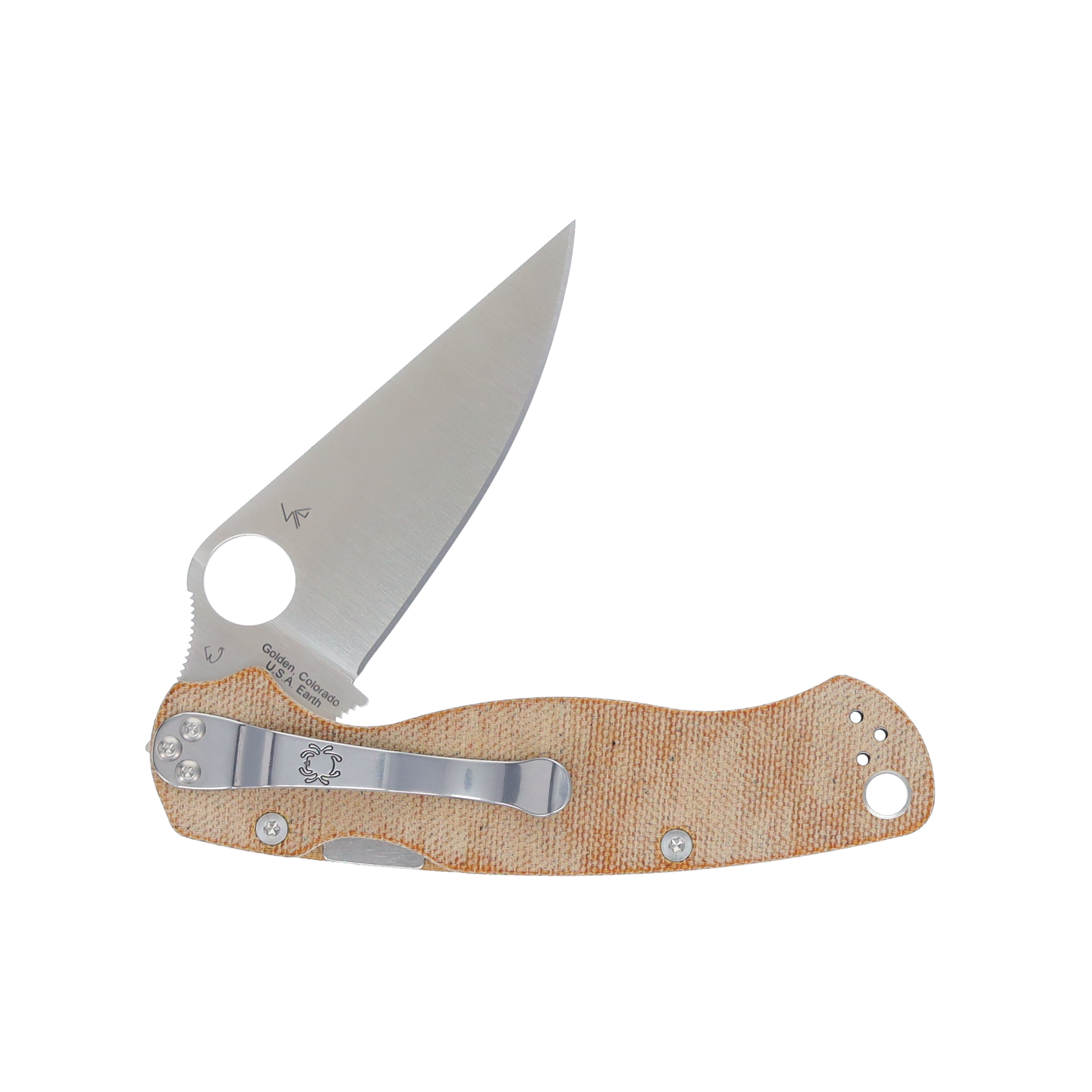 Spyderco Para Military 2 Folding Knife Brown Micarta 3.47" Satin Drop Pt SPC81MPCW2 View 4