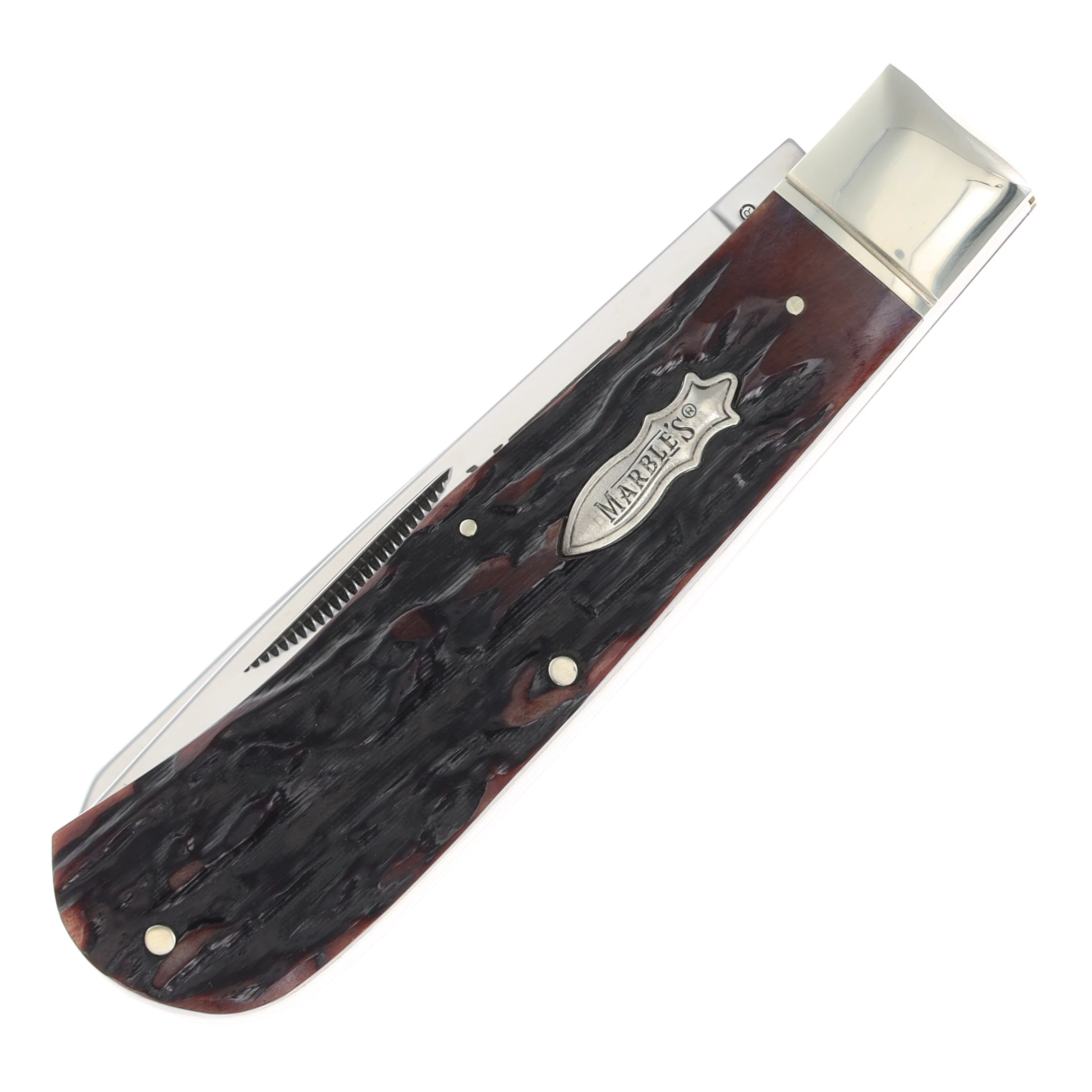 Marbles Jumbo Trapper 3.62in Clip Point Folding Knife Stag Bone Brown MR117 View 3