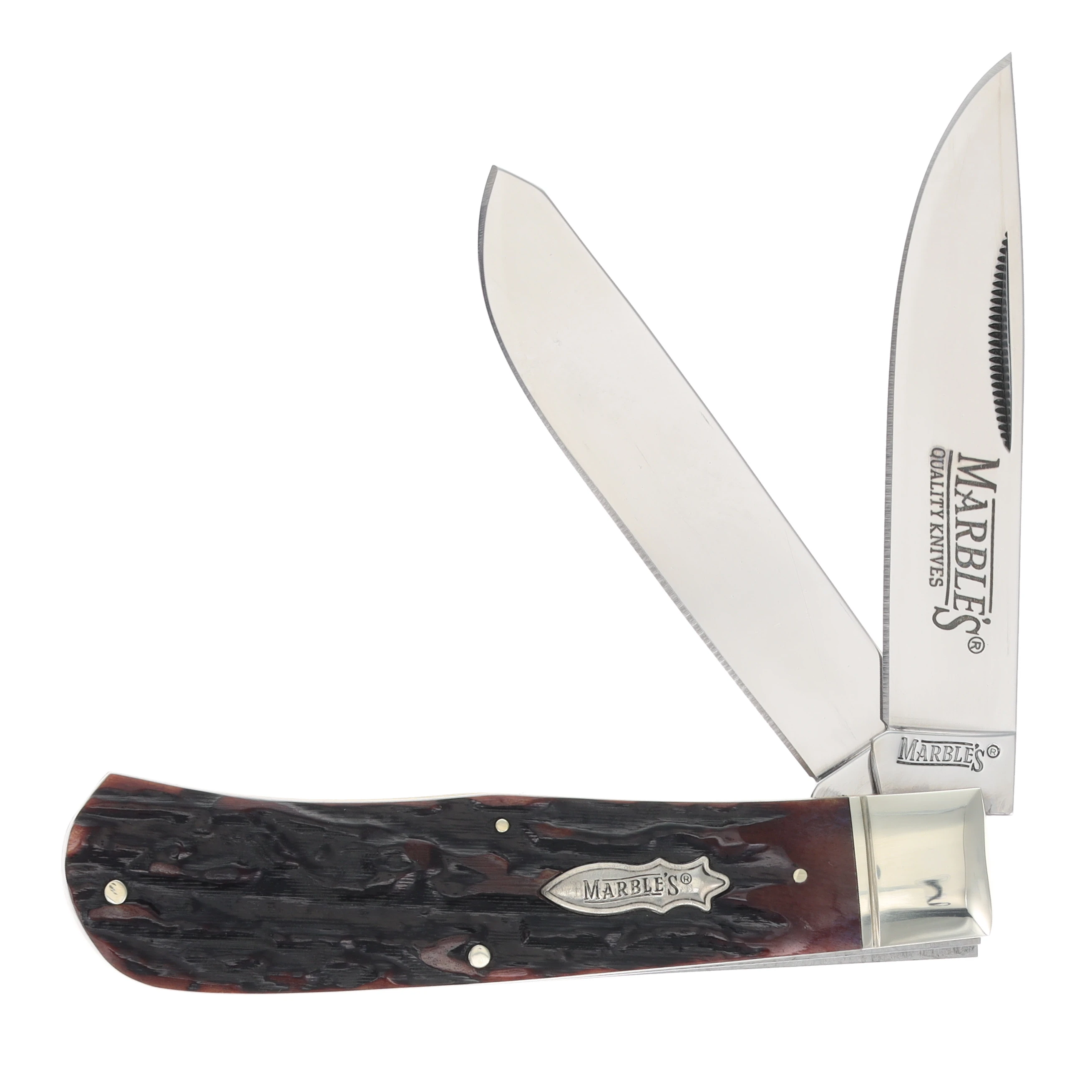Marbles Jumbo Trapper 3.62in Clip Point Folding Knife Stag Bone Brown MR117 View 1