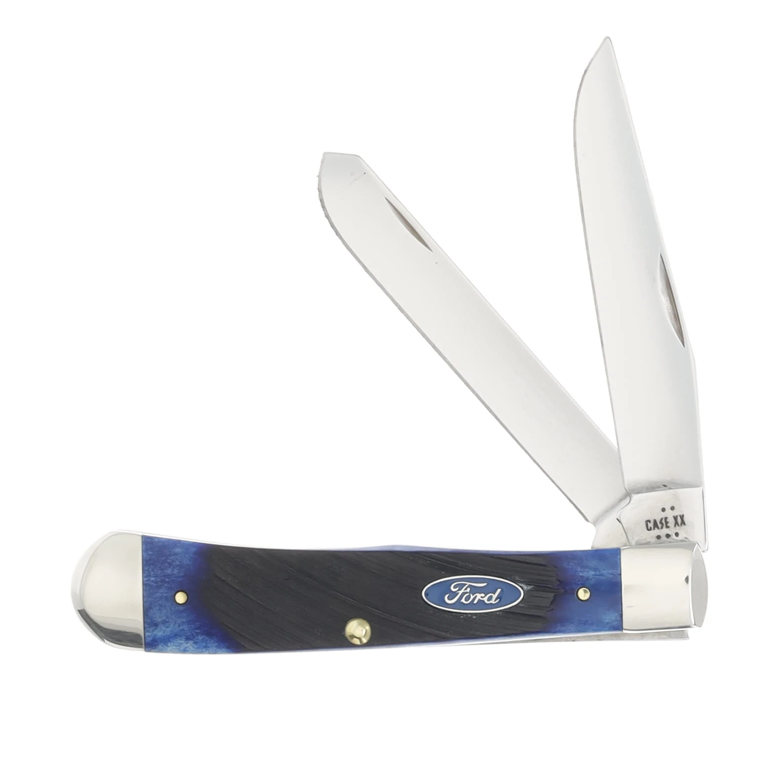 Case Ford Motors Blue Sawcut Bone Trapper Folding Knife CA14301 View 1